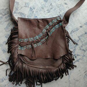 Patricia Wolf Fringe Brown Deerskin Crossbody Purse/Bag